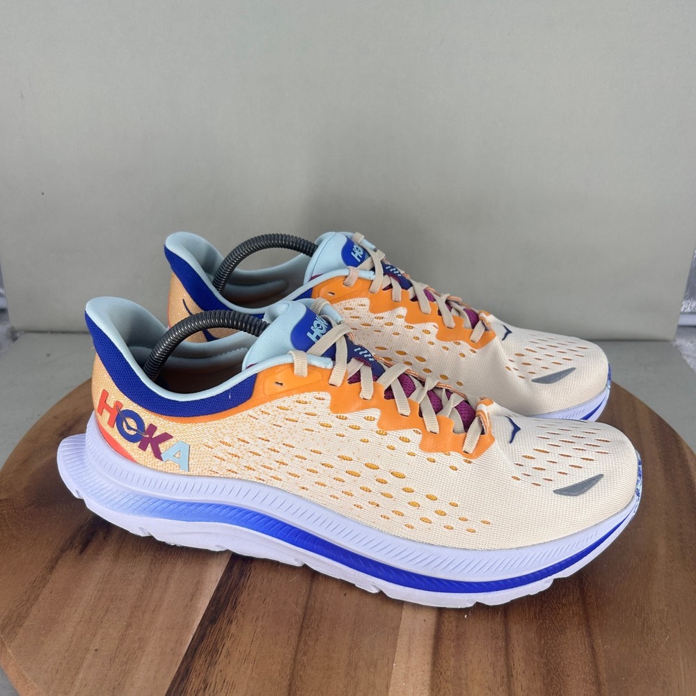 Hoka One One Kawana Mens 10.5 Running Shoes Shell White Blue Coral 1123163 SBBN